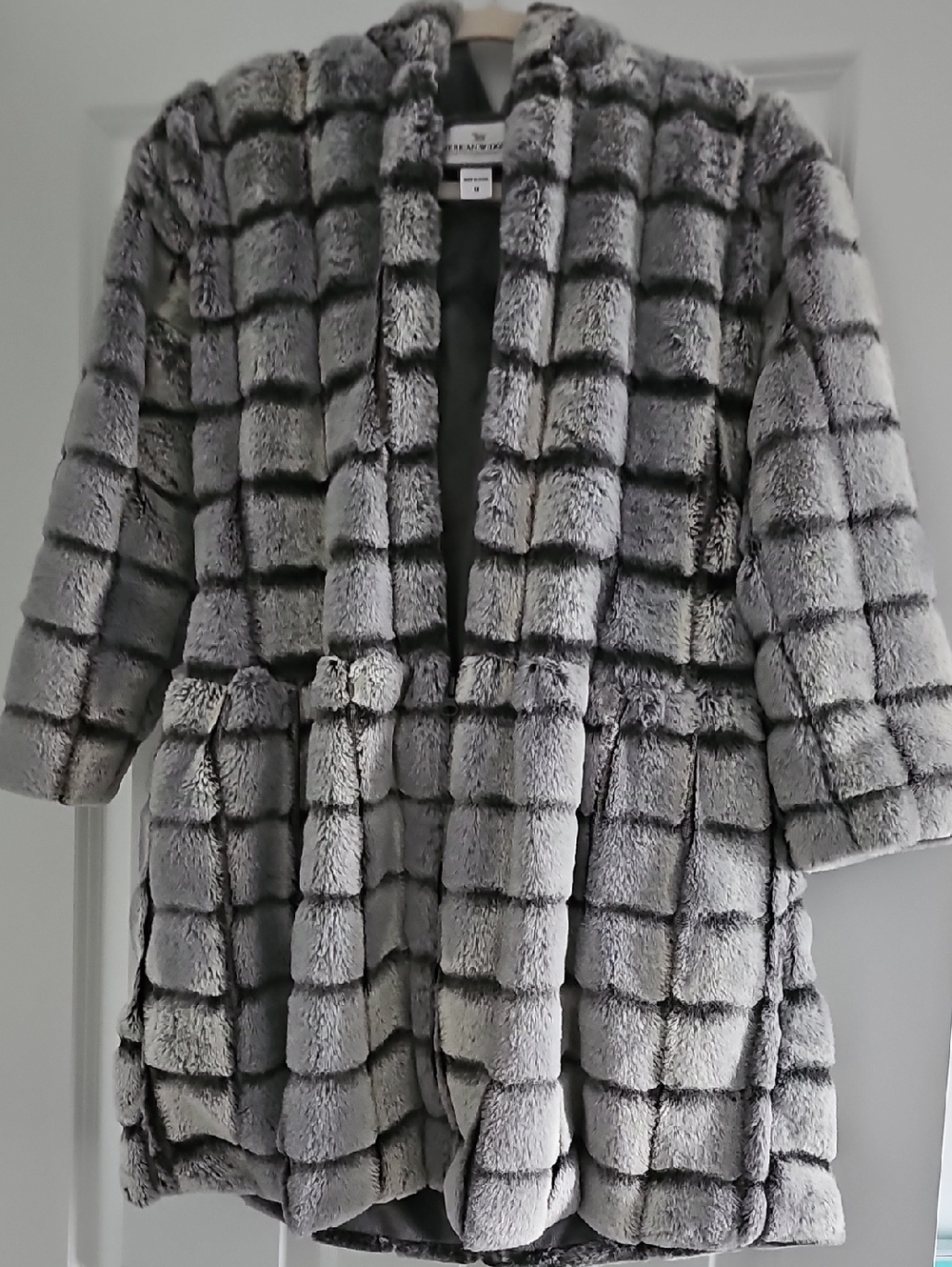 Kids Faux Fur Check Coat — Gray